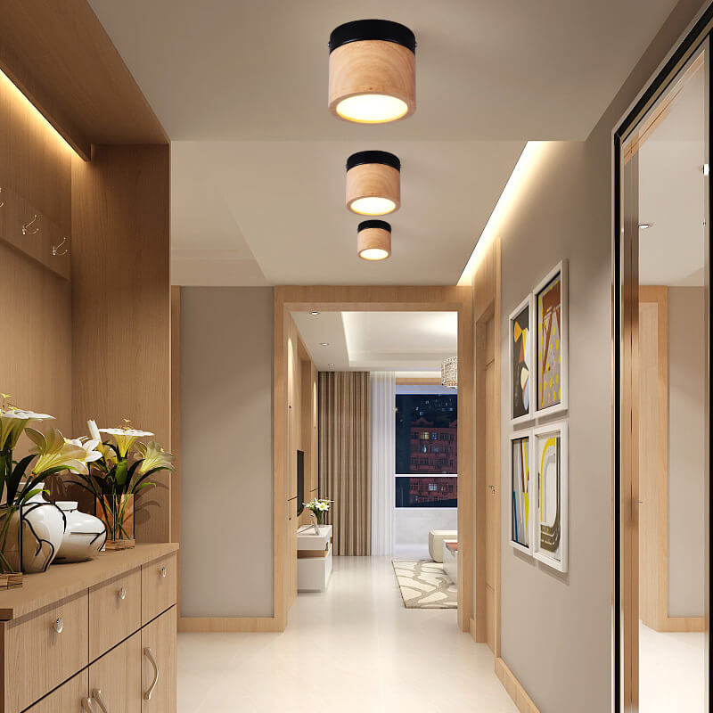 木製サークル 1灯 LED セミフラッシュマウント照明