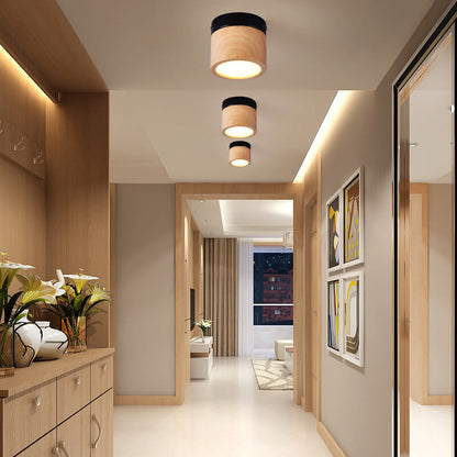 木製サークル 1灯 LED セミフラッシュマウント照明