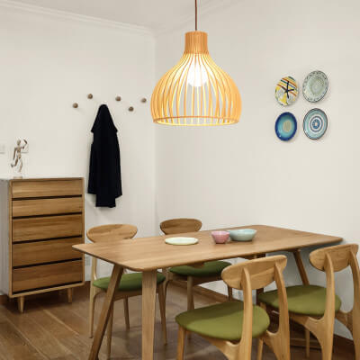 Modern Wooden 1-Light Japanese Pendant Light