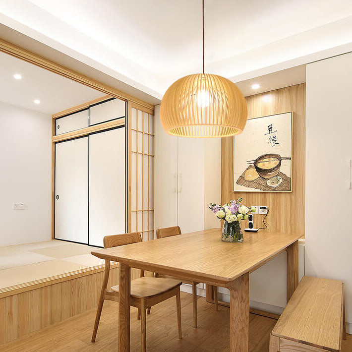 Modern Wooden 1-Light Japanese Pendant Light