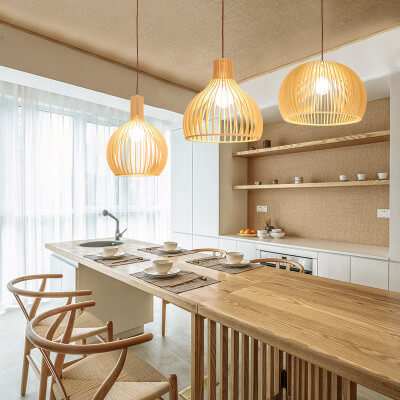 Modern Wooden 1-Light Japanese Pendant Light