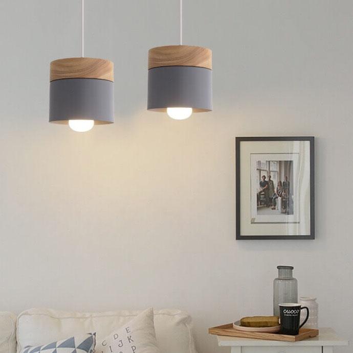 Modern Macarons Cylinder 1-Light Wooden Top Pendant Light