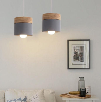 Modern Macarons Cylinder 1-Light Wooden Top Pendant Light