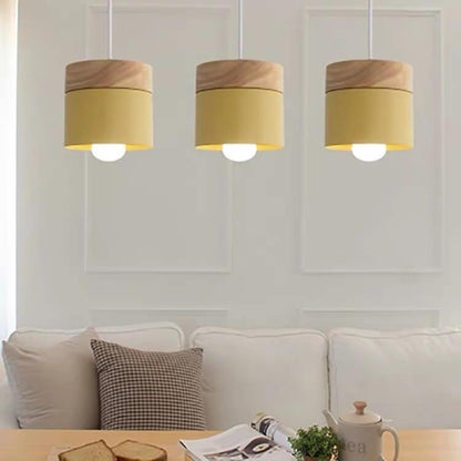 Modern Macarons Cylinder 1-Light Wooden Top Pendant Light