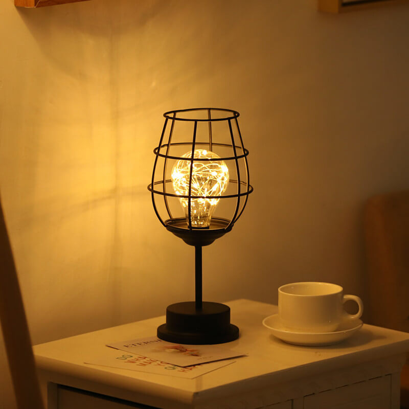 Retro Wrought Iron Wine Bottle Night Light Table Lamp