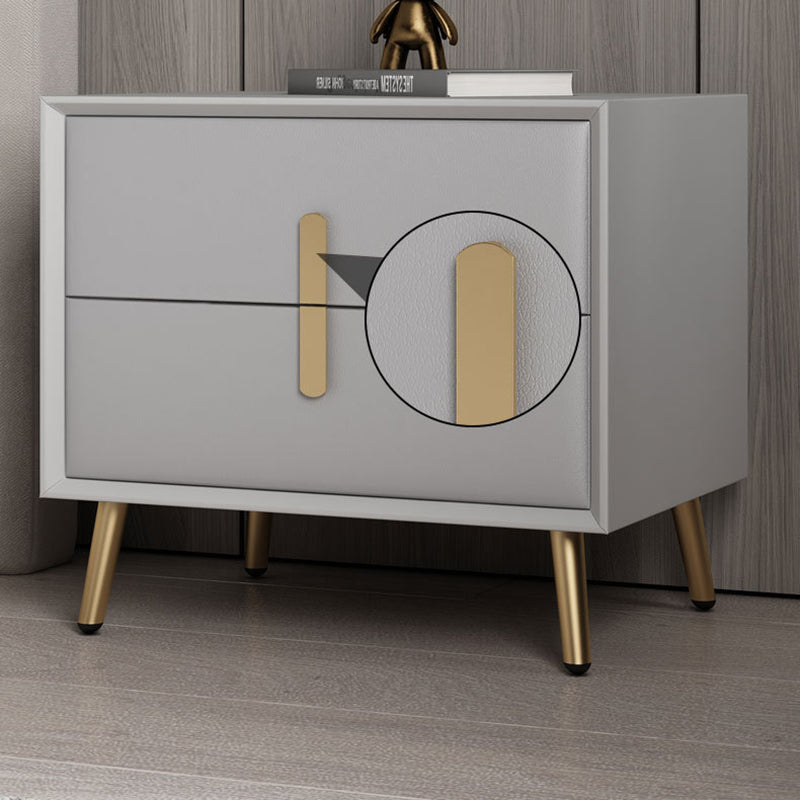 Modern Luxury Rectangular Solid Wood Microfiber Leather Hardware Nightstand 2-Drawer For Bedroom
