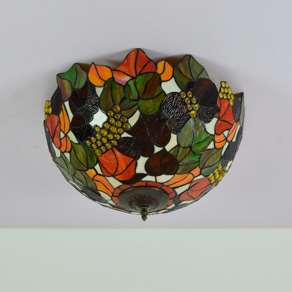 European Vintage Rustic Tiffany Stained Glass Iron 5-Light Flush Mount Lighting