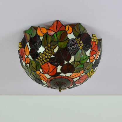 European Vintage Rustic Tiffany Stained Glass Iron 5-Light Flush Mount Lighting