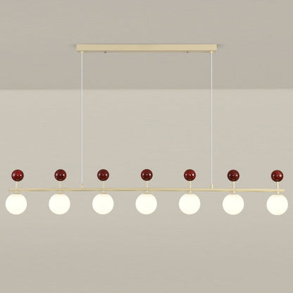 Contemporary Nordic Iron Long Strip Glass Magic Bean 5/7-Light Island Light Chandelier For Dining Room