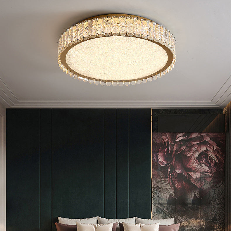Contemporary Luxury Round Crystal Stainless Steel LED Flush Mount Ceiling Light For Bedroom