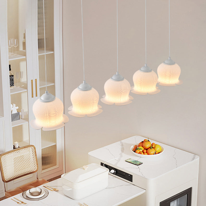 Modern Art Deco PLA Bell Orchid Flower Shade Iron 3/4/5-Light Island Light Chandelier For Dining Room