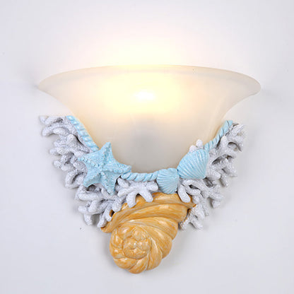 Contemporary Creative Resin Starfish Decorative Trumpet Glass Shade 1-Light Wall Sconce Lamp For Bedroom