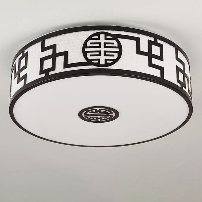 Modern New Chinese Round Fabric Drum LED Flush Mount Ceiling Light