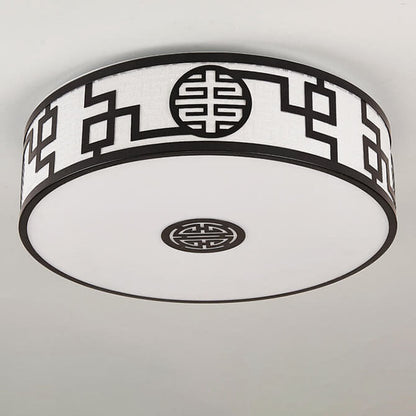 Modern New Chinese Round Fabric Drum LED Flush Mount Ceiling Light