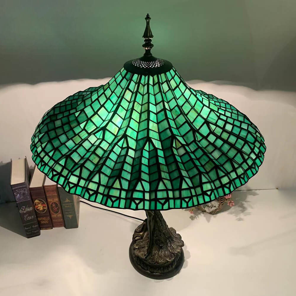 Traditional Tiffany Umbrella Goddess Copper Stained Glass 3-Light Table Lamp For Bedroom