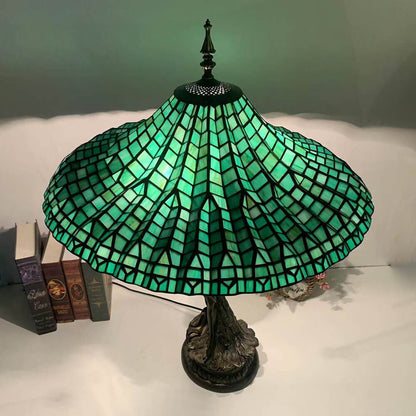 Traditional Tiffany Umbrella Goddess Copper Stained Glass 3-Light Table Lamp For Bedroom