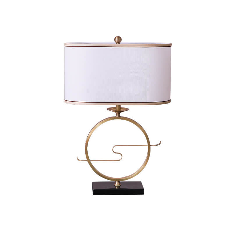Modern Chinese Brass Ring Base Fabric 1-Light Table Lamp