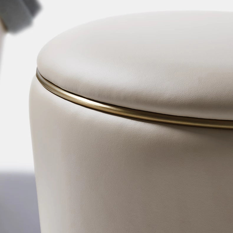 Contemporary Minimalist Round Faux Leather Stainless Steel Frame Vanity Stool For Bedroom