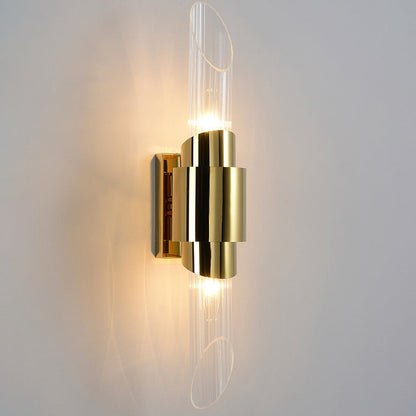 Modern Luxury Stainless Steel Glass Column 2-Light Wall Sconce Lamp