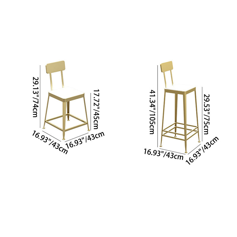 Modern Minimalist Square PU Leather Upholstered Iron Frame Bar Stool Backrest Footrest For Dining Room