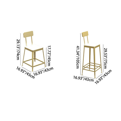 Modern Minimalist Square PU Leather Upholstered Iron Frame Bar Stool Backrest Footrest For Dining Room