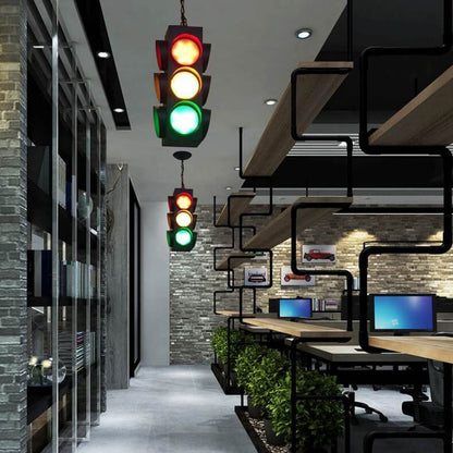 Retro Industrial Traffic Light Iron Glass LED Pendant Light
