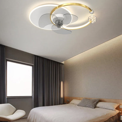 مروحة LED فاخرة بتصميم حلقة مزدوجة مثبتة على الحائط