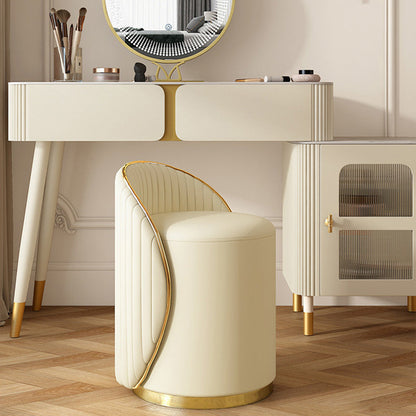Modern Minimalist Cylinder Iron Nappa Leather Vanity Stool Backrest For Bedroom