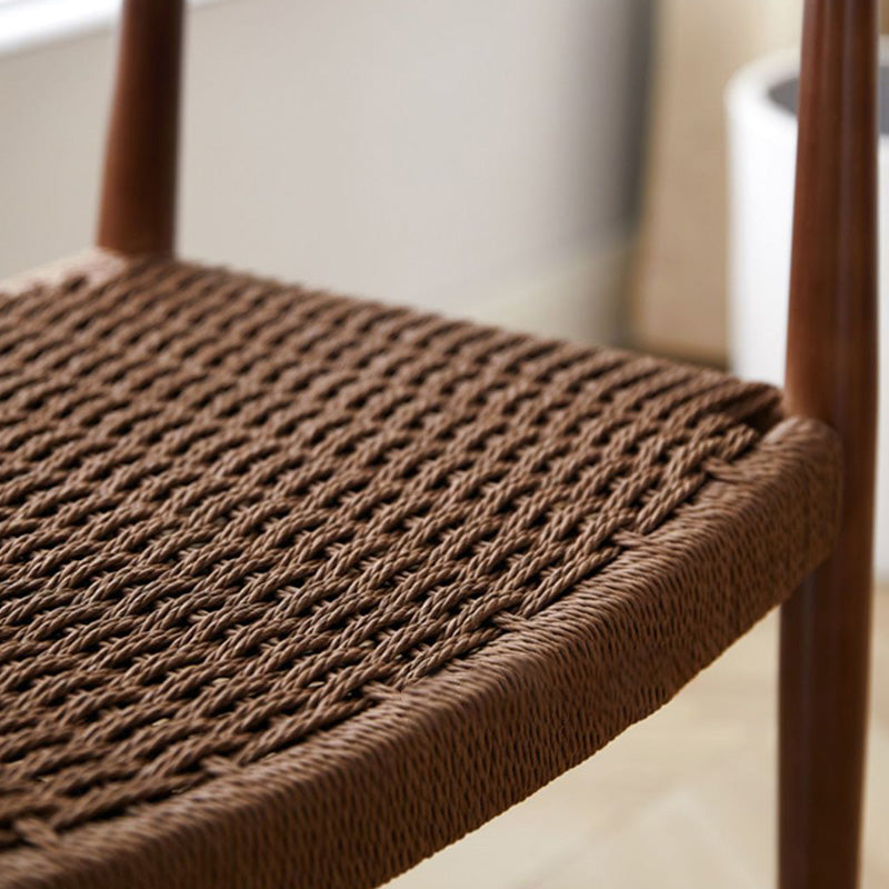 Traditional Vintage Braided Rope Wood Legs Square Dining Chair Backrest Armrest For Dining Room