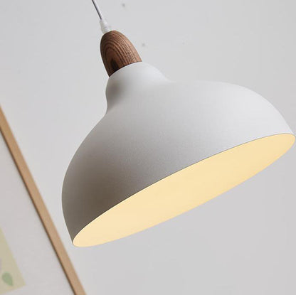 Japanese Simple Solid Wood Dome Round Hardware 1-Light Pendant Light