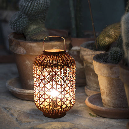 Traditional Vintage Cylinder Lantern Bamboo Rattan 1-Light Table Lamp For Living Room