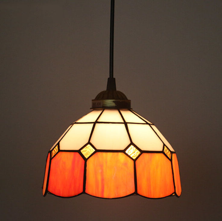 Tiffany Stained Glass Dome Shade European 1-Light Pendant Light