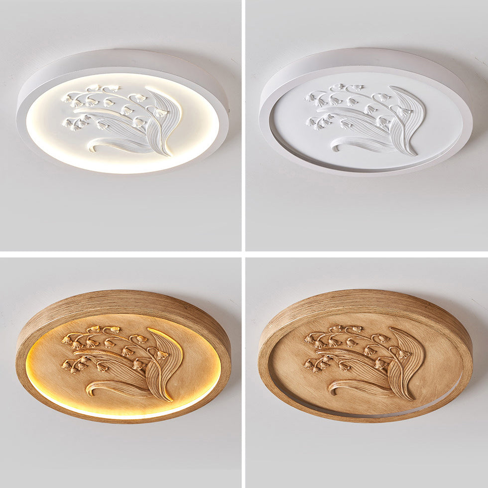 Modern Art Deco Round Bellflower Iron Resin Acrylic LED Flush Mount Ceiling Light For Bedroom