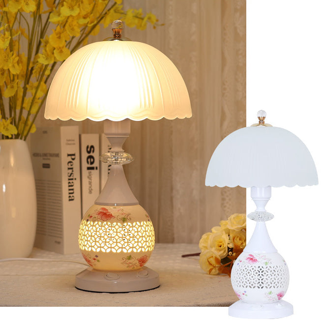 Contemporary Scandinavian Flower Umbrella Glass Ceramic 1-Light Table Lamp For Bedroom