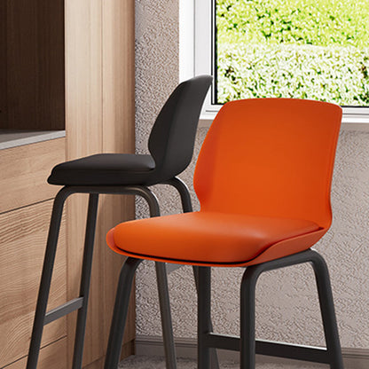 Contemporary Nordic Square PU Leather Upholstered Iron Bar Stool Plastic Backrest Footrest For Dining Room