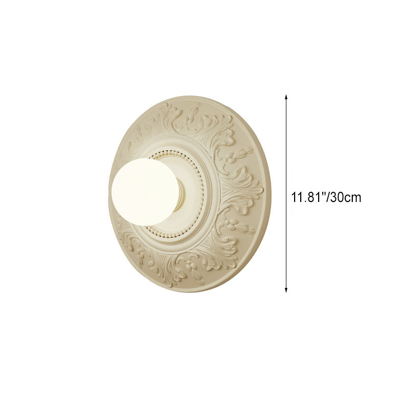 Traditional French Round Relief Resin Glass 1-Light Wall Sconce Lamp For Hallway