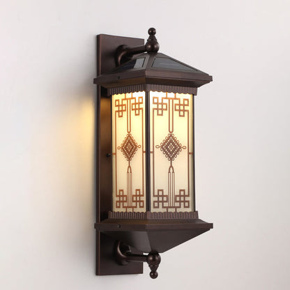 Traditional Chinese Aluminum Square Chinese Knot Pattern LED Waterproof Solar Wall Sconce Lamp For Outdoor Patio