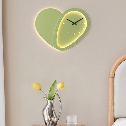 Contemporary Creative Round Decorative Clock Heart Iron Acrylic LED Wall Sconce Lamp For Bedroom