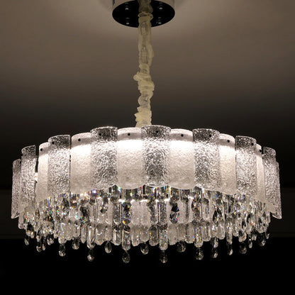 Traditional French Round Ripple Metal Crystal Glass LED Chandeliers For Living Room