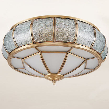European Style Luxury Brass Glass Drum Cage 3/4/6 Light Flush Mount Ceiling Light