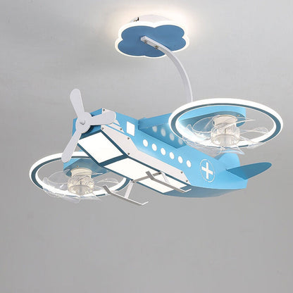 Creative Cartoon Aircraft Kids Flush Mount Ceiling Fan Light