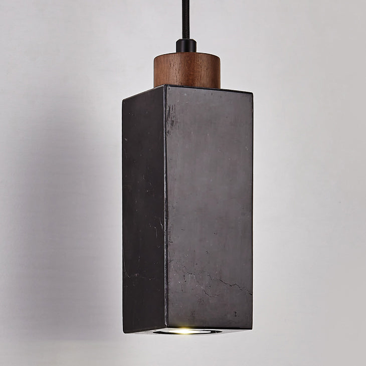 Modern Minimalist Rectangular Solid Wood Marble 1-Light Pendant Light For Bedroom