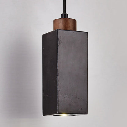 Modern Minimalist Rectangular Solid Wood Marble 1-Light Pendant Light For Bedroom