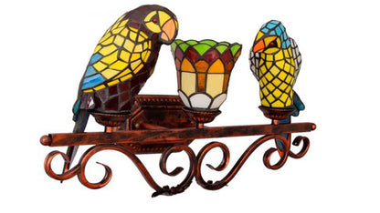 Traditional Tiffany European Retro Parrot Decorative 3-Light Wall Sconce Lamp