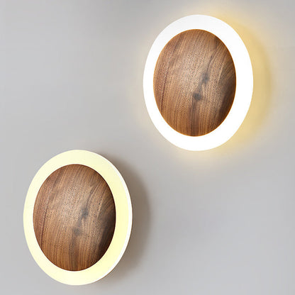 Traditional Japanese Black Walnut Round Shade LED Wall Sconce Lamp For Living Room