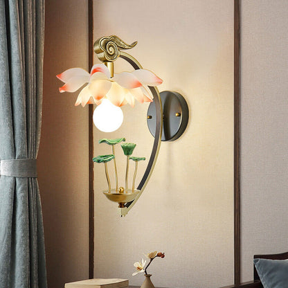 Modern Chinese Lotus Ceramic Resin 1-Light Wall Sconce Lamp