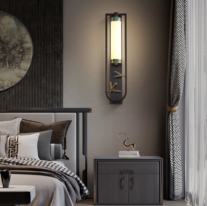 Modern Chinese Rectangular Copper Marble LED Wall Sconce Lamp