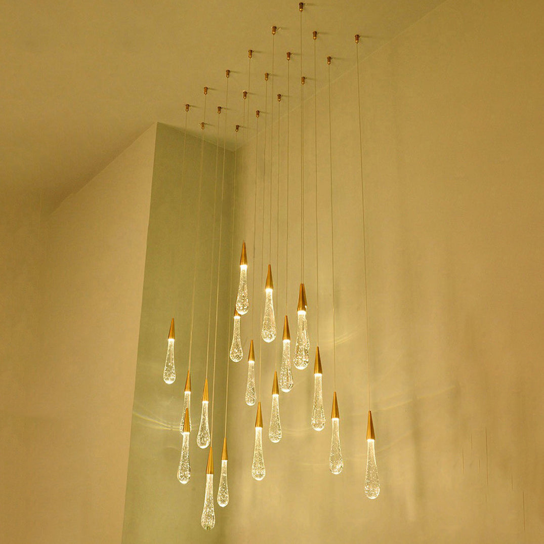 Modern Simplicity Iron Aluminum Crystal Drop Meteor Shower LED Pendant Light For Dining Room