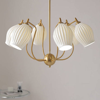 Vintage Minimalist Tulip Ceramic 4/6 Light Chandelier