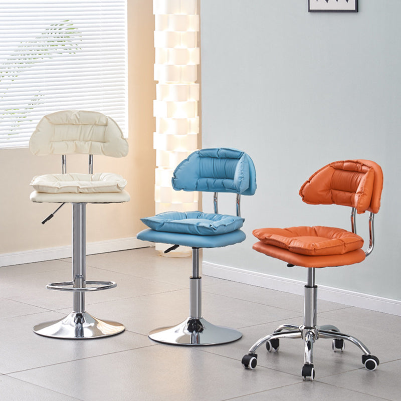 Modern Minimalist Square Cushion Faux Leather Metal Bar Stool Backrest Height Adjustable For Dining Room